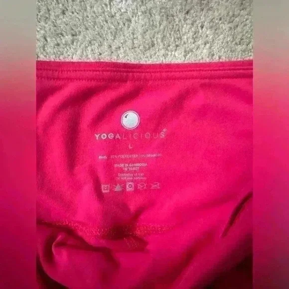 Yogalicious Women's Large Hot Pink Pants Yoga Leggings EUC Cross Cross Detail - Picture 4 of 6